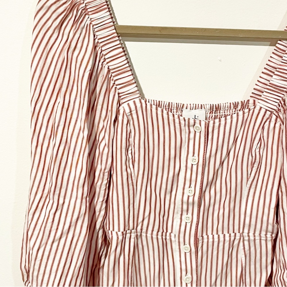 CABI Womens XS Bishop Sleeve Square Neck Top #5890 Red White Stripe Carnival - Picture 3 of 6